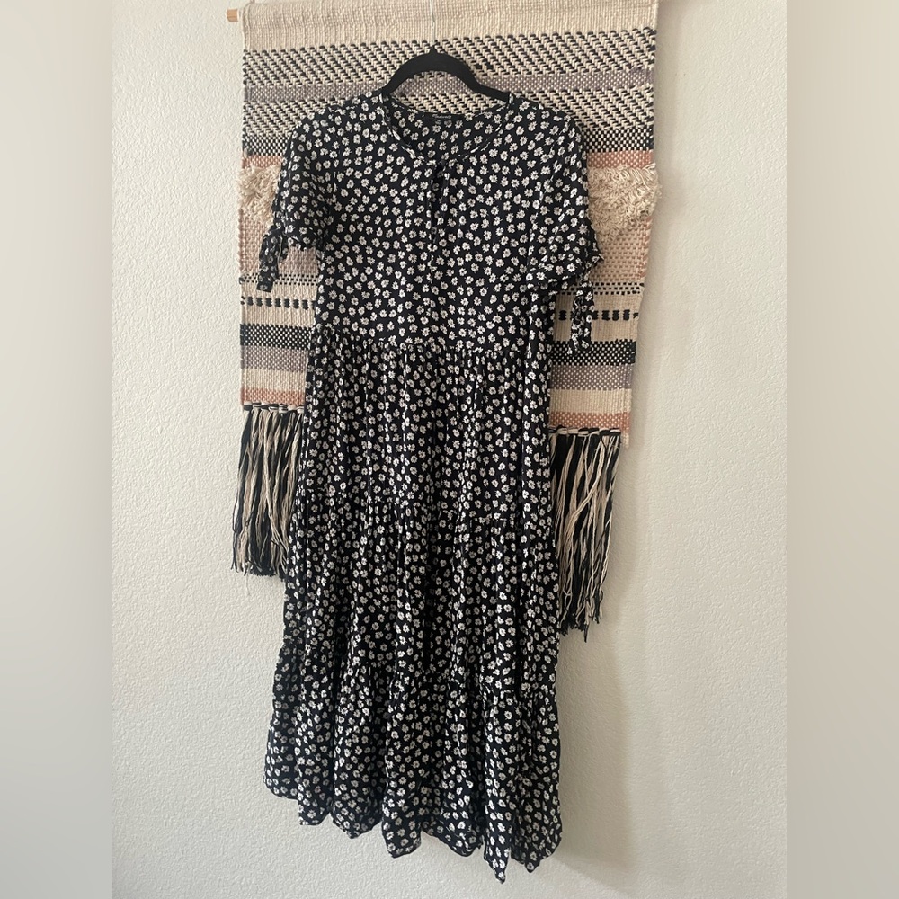 Madewell Black and White Floral Midi Dress